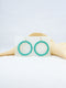 Mint handmade round hoop woven wood beads tropical statement dangling fish hook earrings