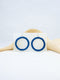 Blue handmade round hoop woven wood beads tropical statement dangling fish hook earrings