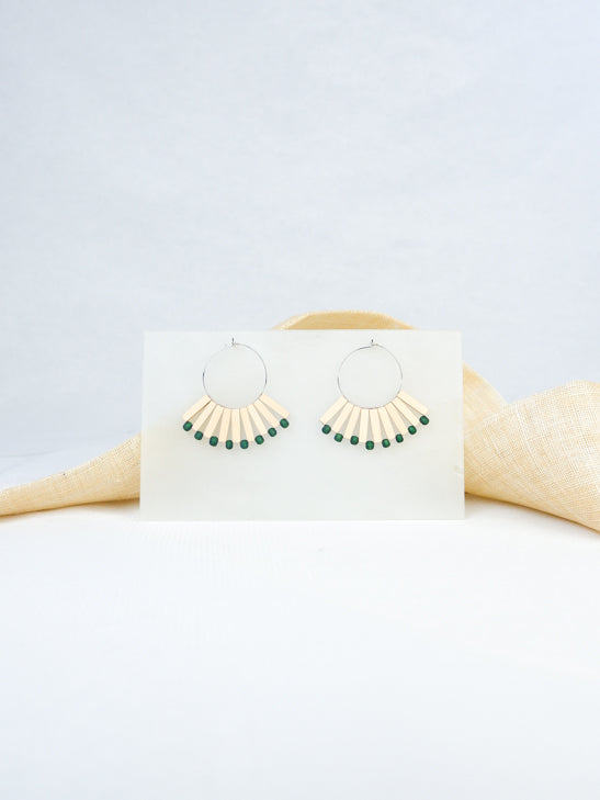 Natural and green handmade wood statement earrings