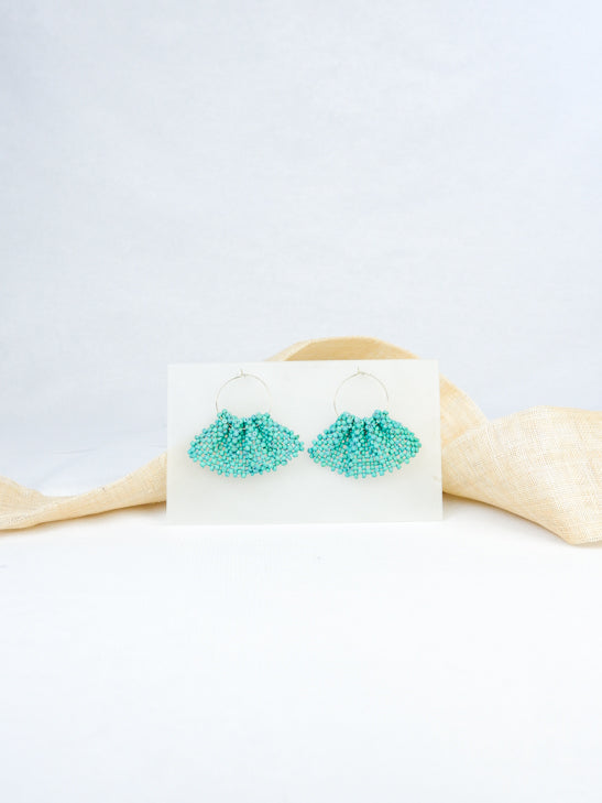 Mint handmade wood woven statement earrings
