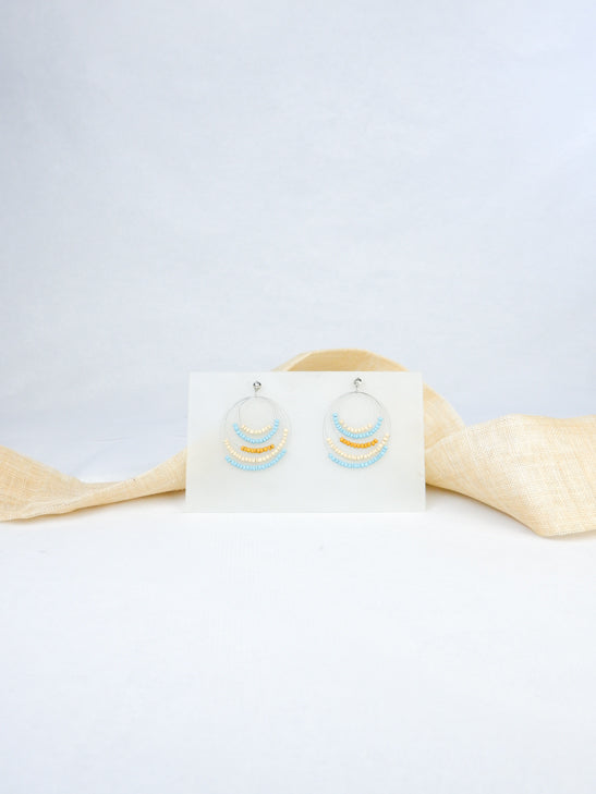 Sky Blue handmade wood ear post beads tropical statement dangling earrings
