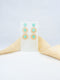 Mint handmade wood and acrylic ear post round tropical statement dangling earrings