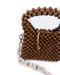 2022 Moy Studio Handbag Poppy Wood Beads Top Handle Shoulder Bag wth silver hardware in coco brown up close