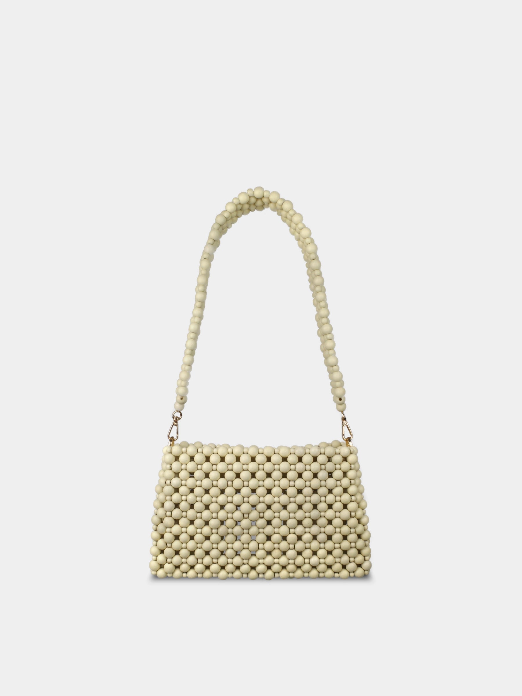 Milk White Beaded handbag on a light gray background