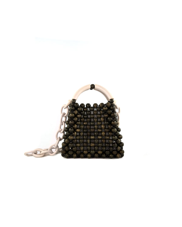 2021 brown luna moy handmade woven wood bead bag with acrylic panel handle