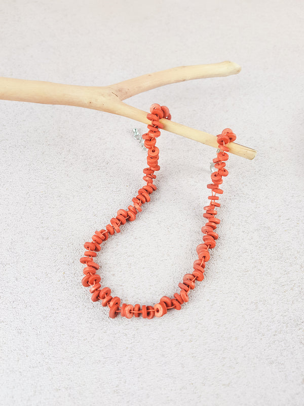 Red handmade wood woven beads statement choker necklace