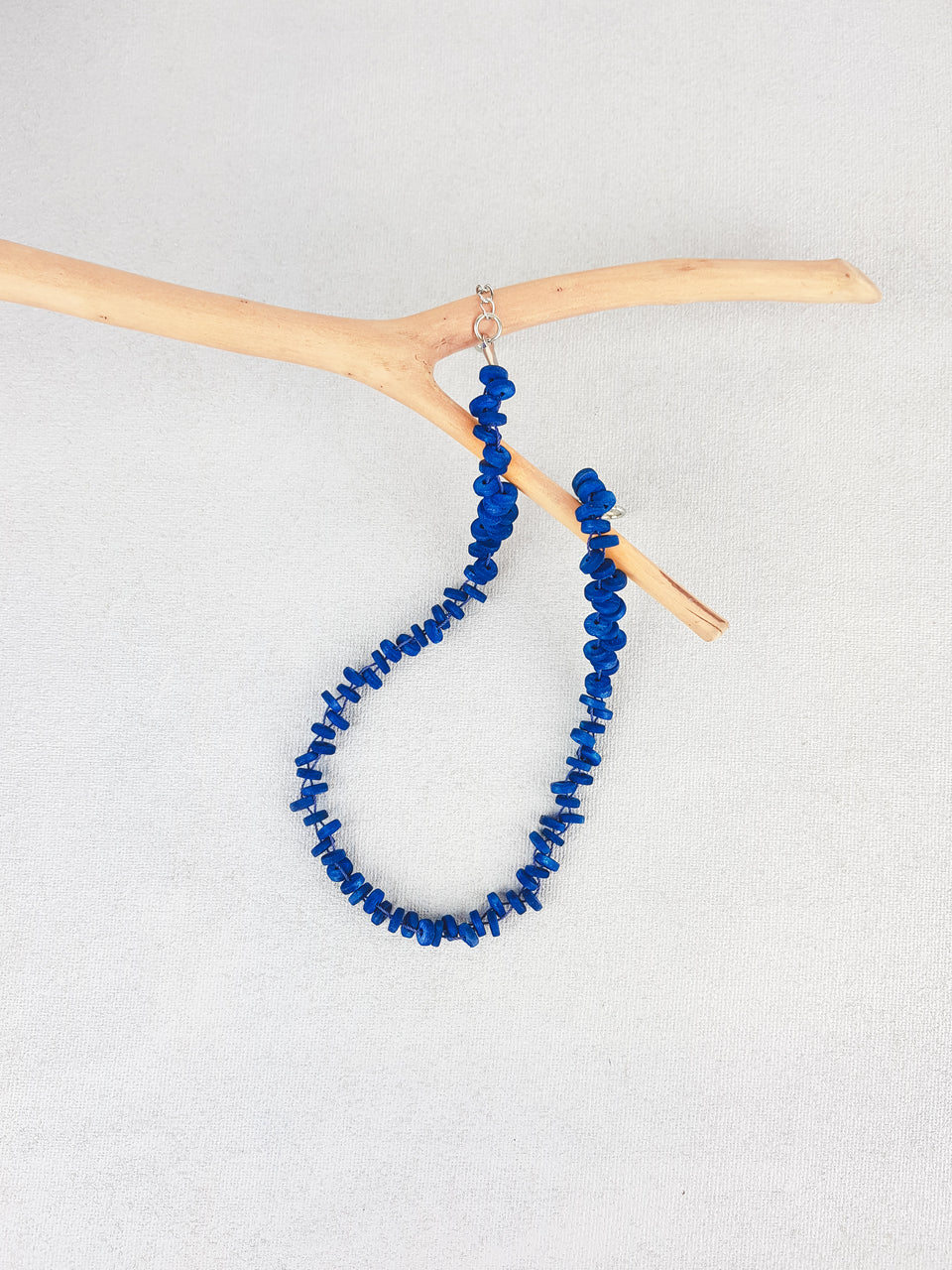 Blue handmade wood woven beads statement choker necklace