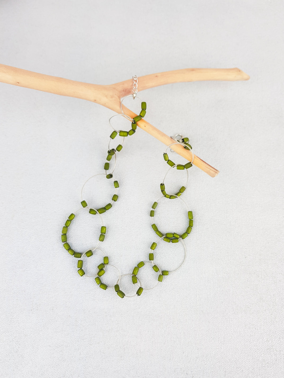 Green handmade wood beads contemporary statement choker neckalce