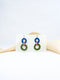 Blue and green handmade wood ear post geometric tropical statement earrings