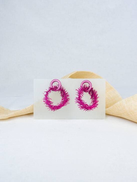 Lavender handmade wood and rubber ear post contemporary  unique tropical statement dangling earrings