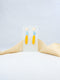 Yellow handmade wood and acrylic ear post geometric shape statement dangling earrins