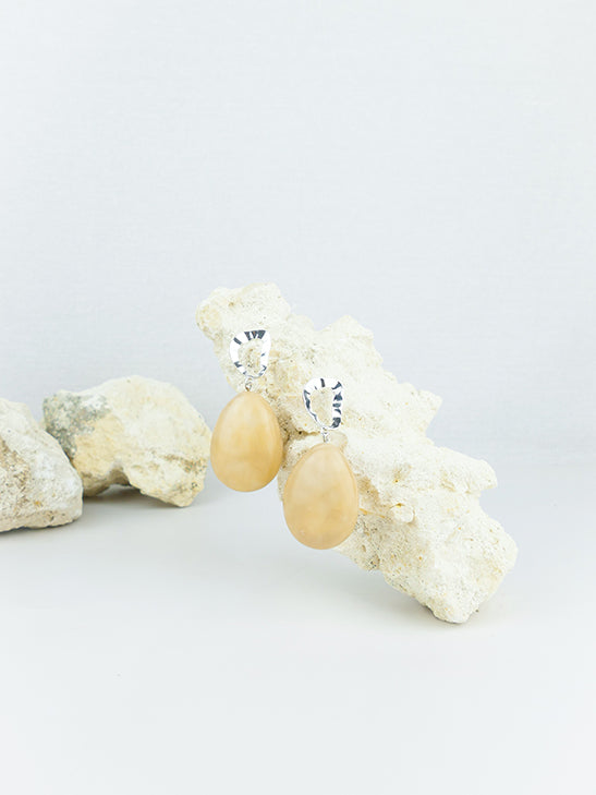 Beige handmade shell ear post tear drop statement dangling earrings