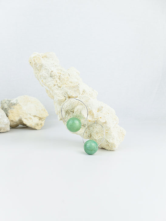 Green handmade shell beads hoop statement dangling earrings