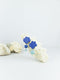 Blue handmade wood and shell ear post geometric shape statement dangling earrings
