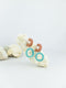 Blue handmade wood and acrylic ear post geometric shaped statement dangling earrings