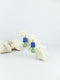 Blue handmade wood and shell ear post geometric shaped beads statement dangling earrings
