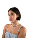 Model wearing bjorn yellow moy handmade short necklace choker