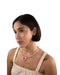 model wearing loreto pink moy handmade short necklace pearl