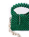 2022 Moy Studio Handbag Poppy Wood Beads Top Handle Shoulder Bag wth silver hardware in bottle green  up close